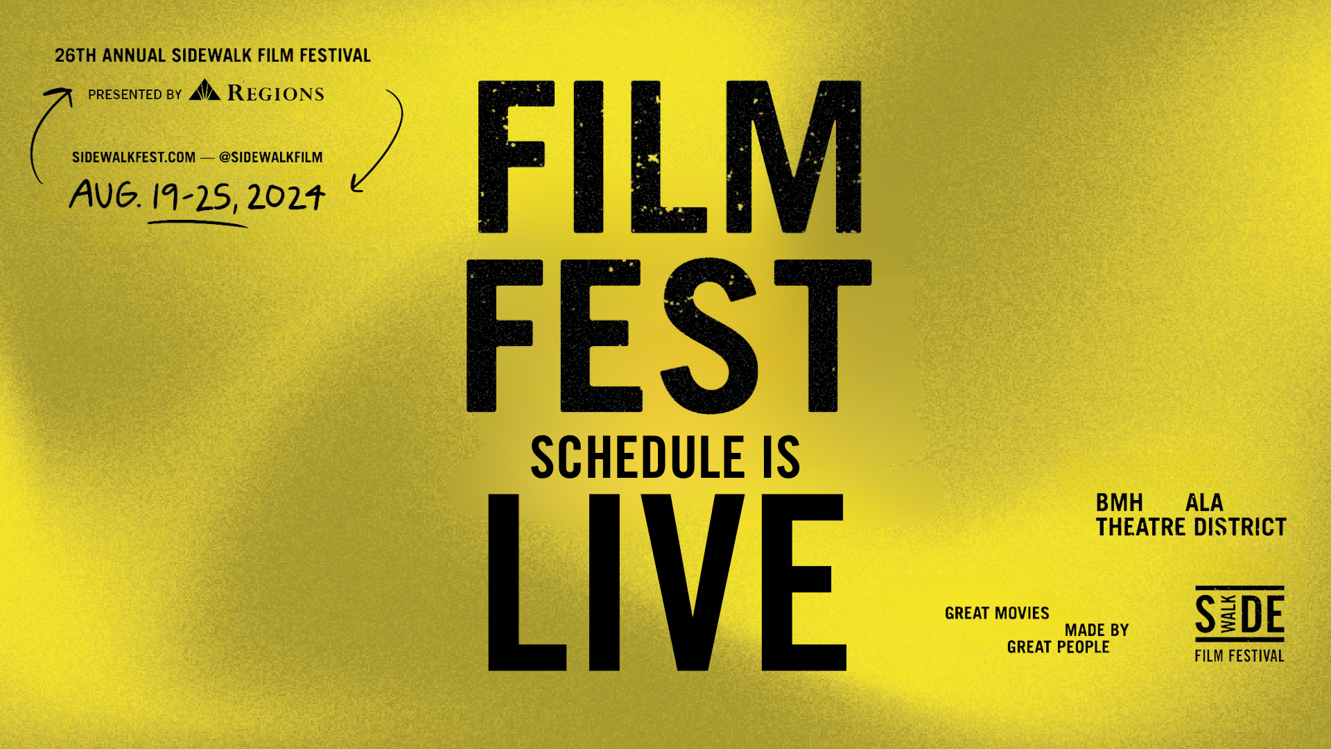 The 26th Annual Sidewalk Film Festival presented by Regions Bank Lineup Announced